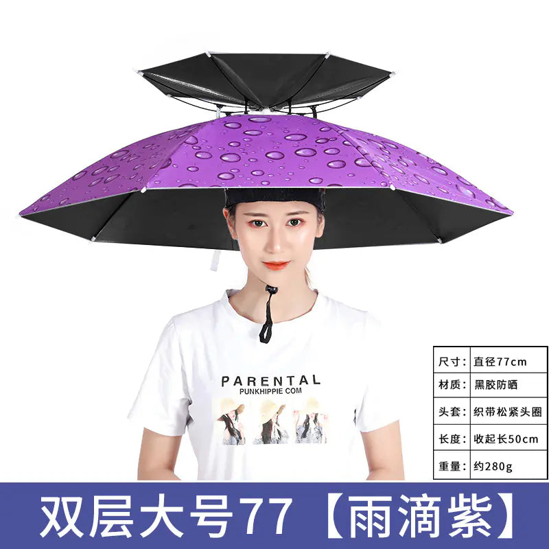 Double-Layer Waterproof Fishing Umbrella Hat for Outdoors