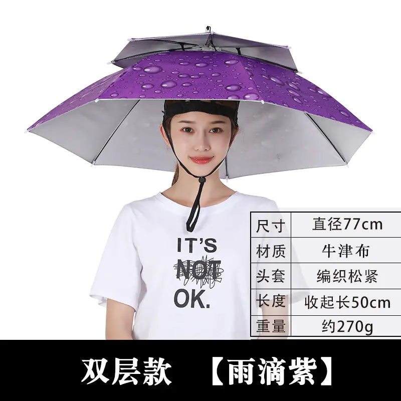 Double-Layer Waterproof Fishing Umbrella Hat for Outdoors