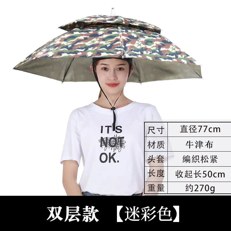 Double-Layer Waterproof Fishing Umbrella Hat for Outdoors