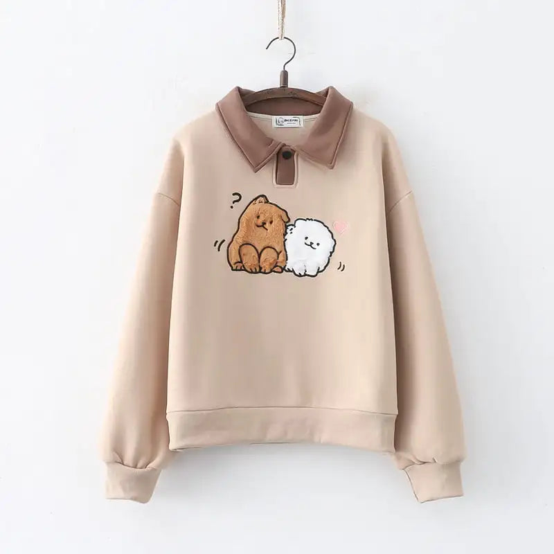 Winter Cartoon Embroidered Puppy Thick Pullover Sweater