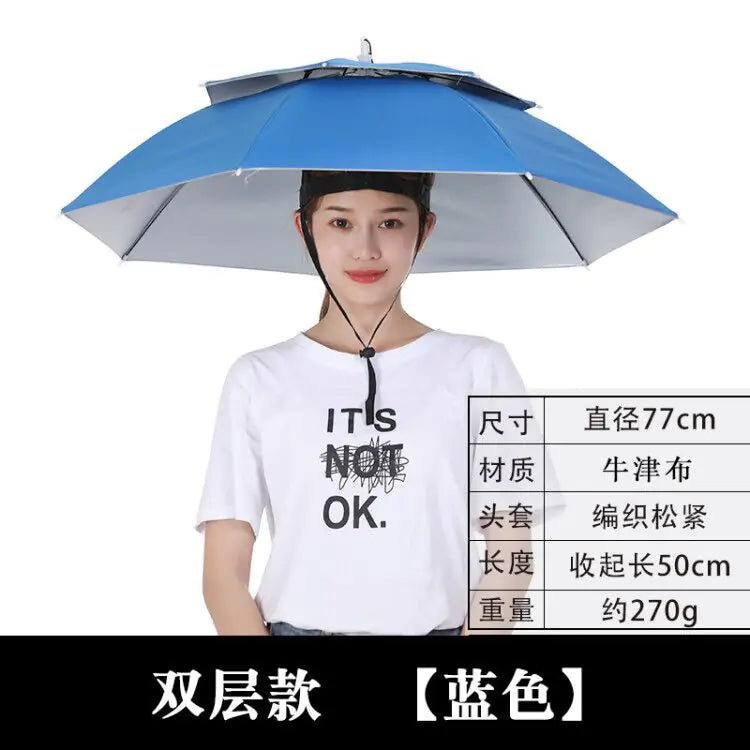 Double-Layer Waterproof Fishing Umbrella Hat for Outdoors