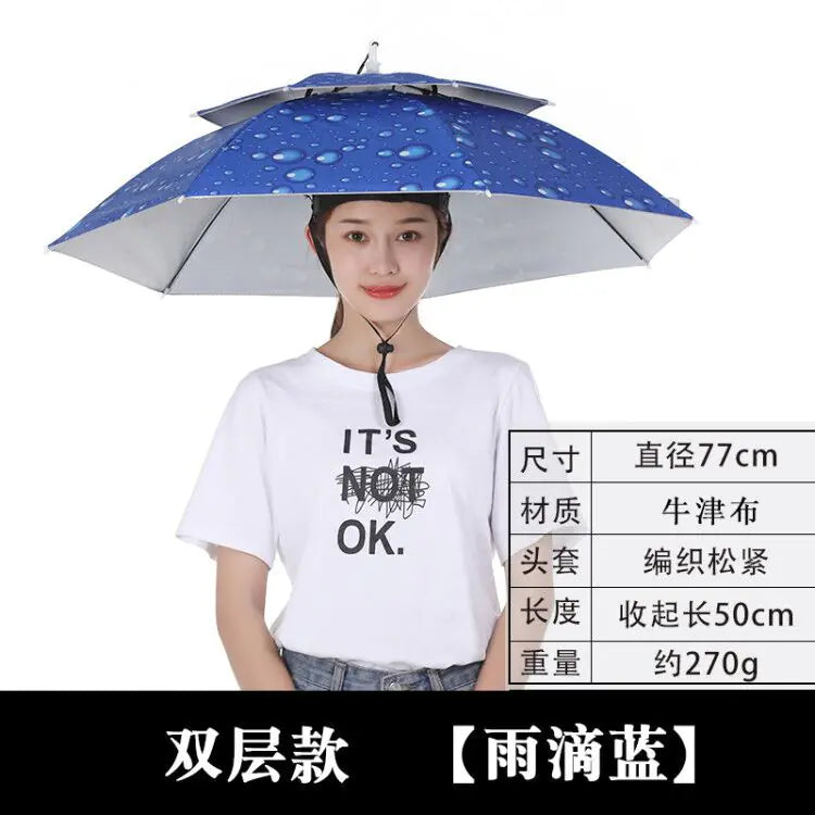 Double-Layer Waterproof Fishing Umbrella Hat for Outdoors