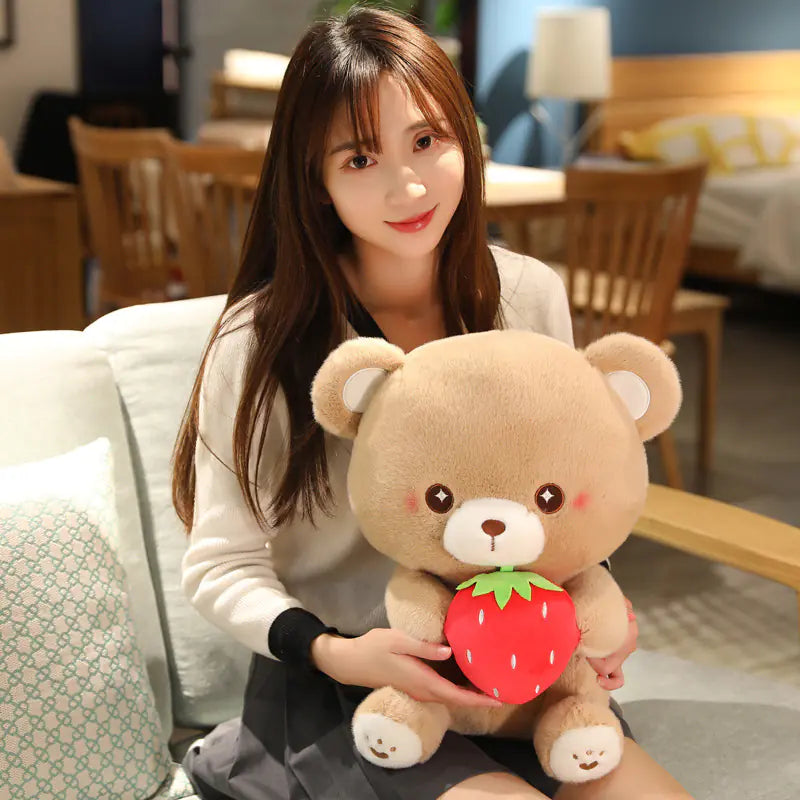 Strawberry Bear Plush Toy Pillow for Kids' Gifts