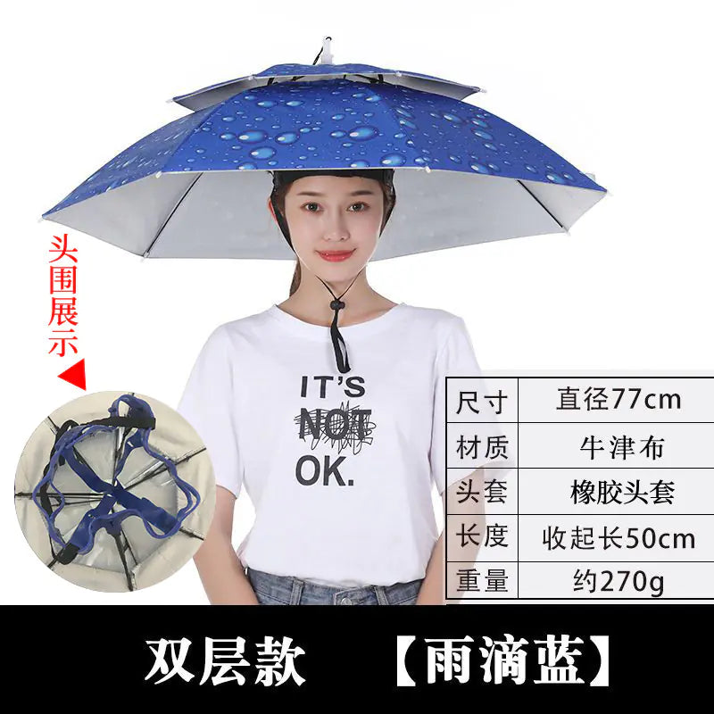 Double-Layer Waterproof Fishing Umbrella Hat for Outdoors