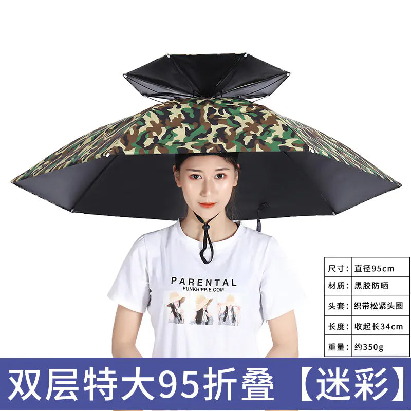 Double-Layer Waterproof Fishing Umbrella Hat for Outdoors