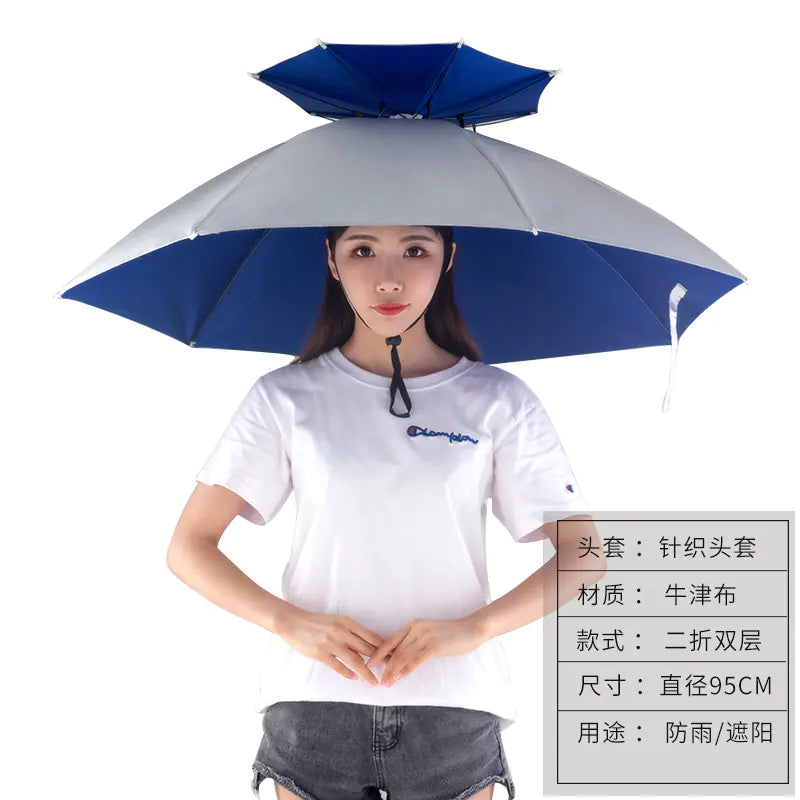 Double-Layer Waterproof Fishing Umbrella Hat for Outdoors