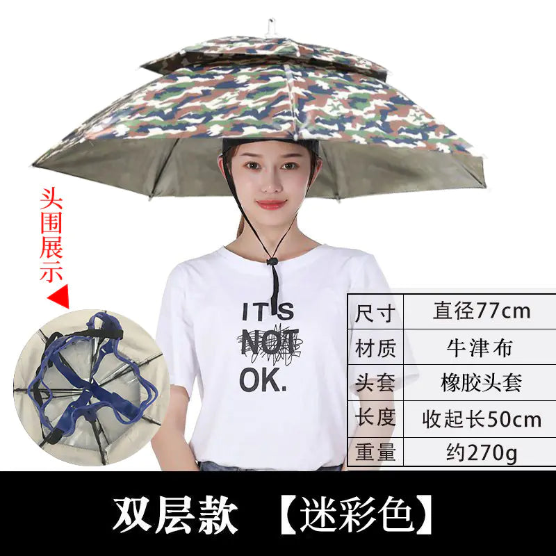 Double-Layer Waterproof Fishing Umbrella Hat for Outdoors
