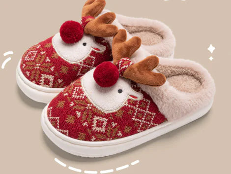 2025 Pantuflas de algodón con diseño de reno de dibujos animados (un par)