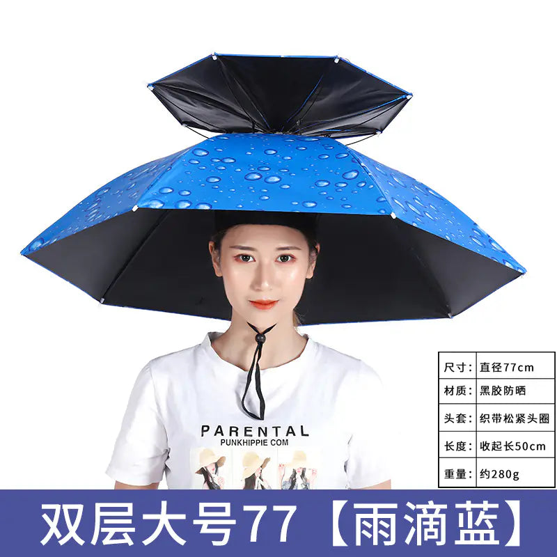Double-Layer Waterproof Fishing Umbrella Hat for Outdoors