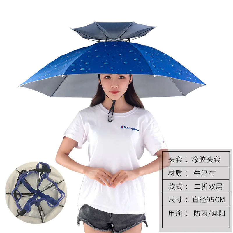 Double-Layer Waterproof Fishing Umbrella Hat for Outdoors