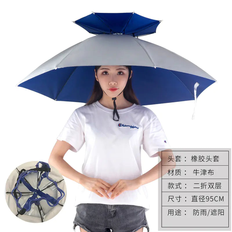 Double-Layer Waterproof Fishing Umbrella Hat for Outdoors