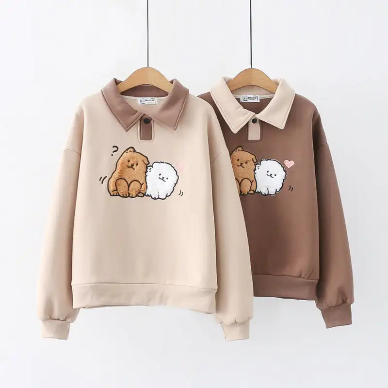 Winter Cartoon Embroidered Puppy Thick Pullover Sweater