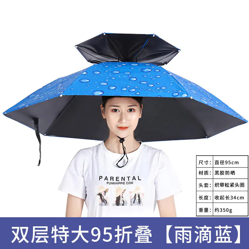 Double-Layer Waterproof Fishing Umbrella Hat for Outdoors
