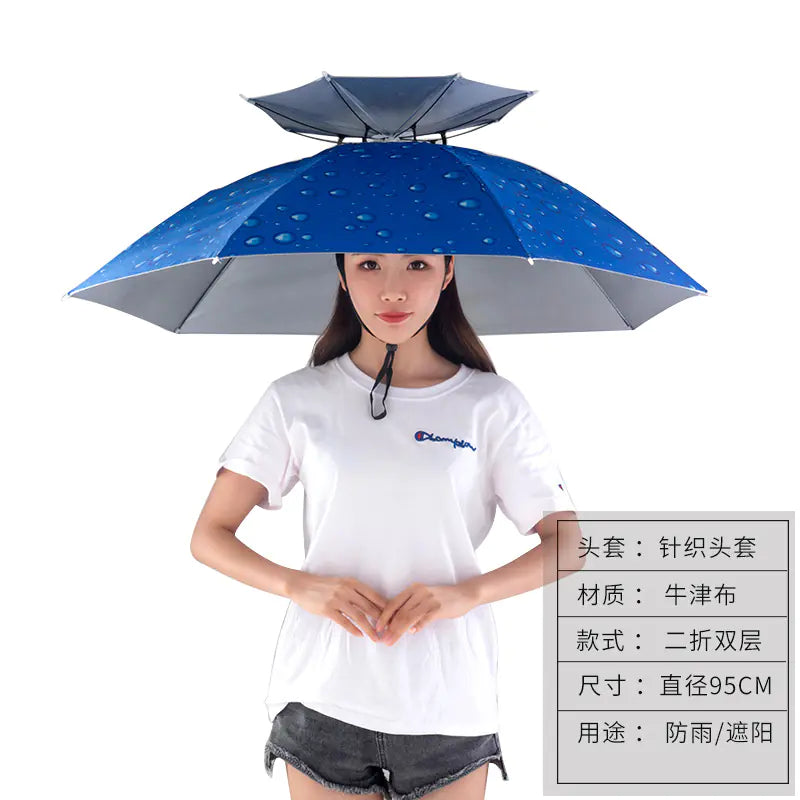Double-Layer Waterproof Fishing Umbrella Hat for Outdoors