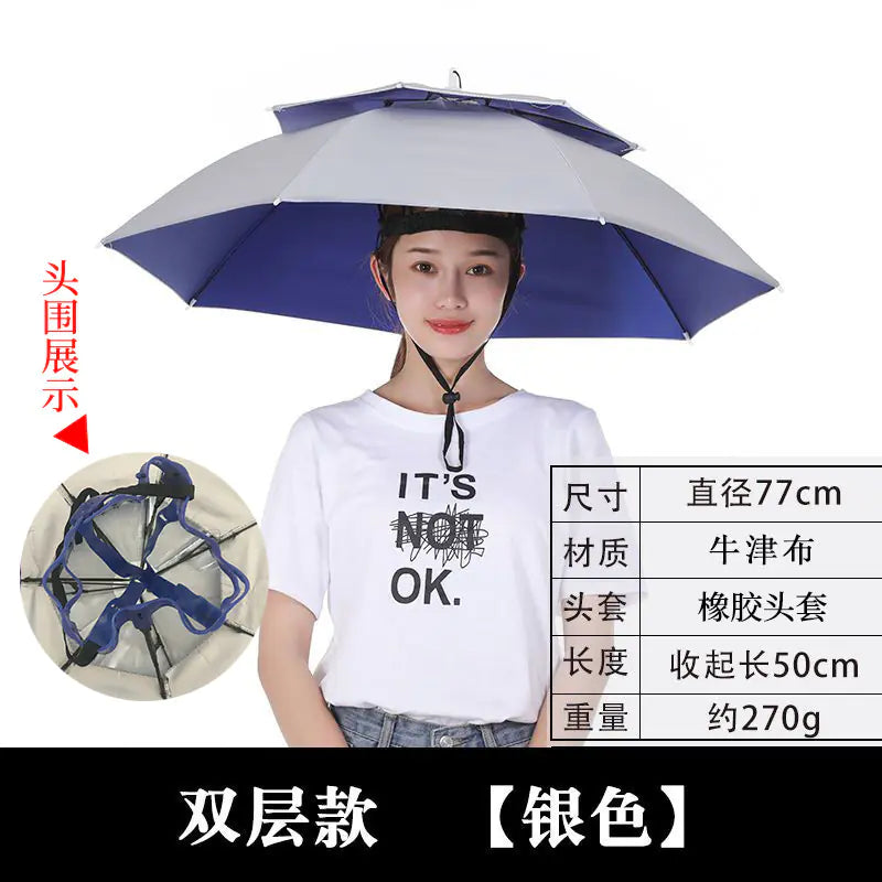 Double-Layer Waterproof Fishing Umbrella Hat for Outdoors