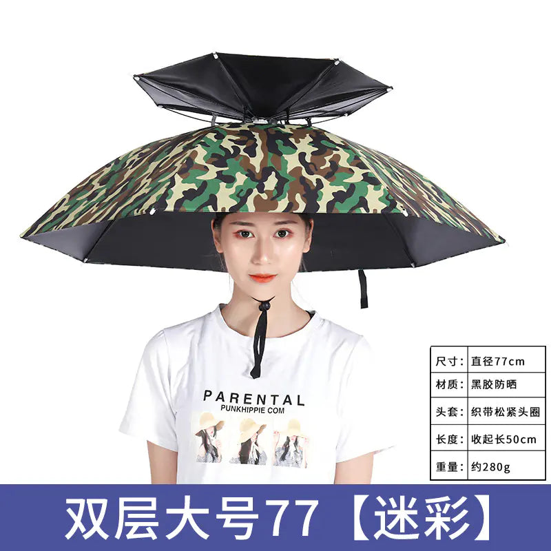 Double-Layer Waterproof Fishing Umbrella Hat for Outdoors