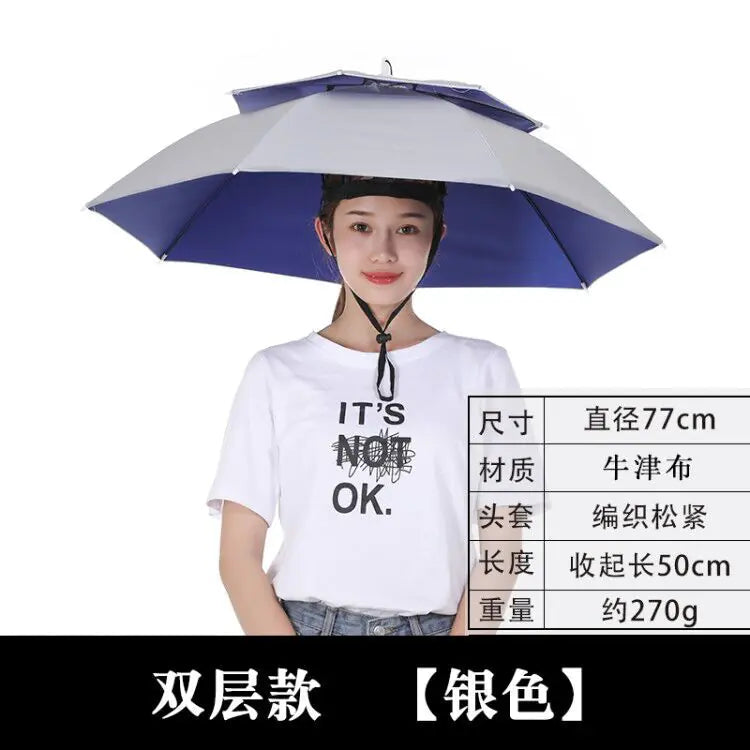 Double-Layer Waterproof Fishing Umbrella Hat for Outdoors