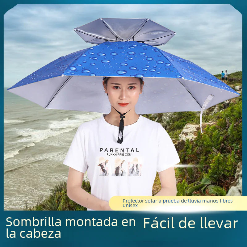 Double-Layer Waterproof Fishing Umbrella Hat for Outdoors