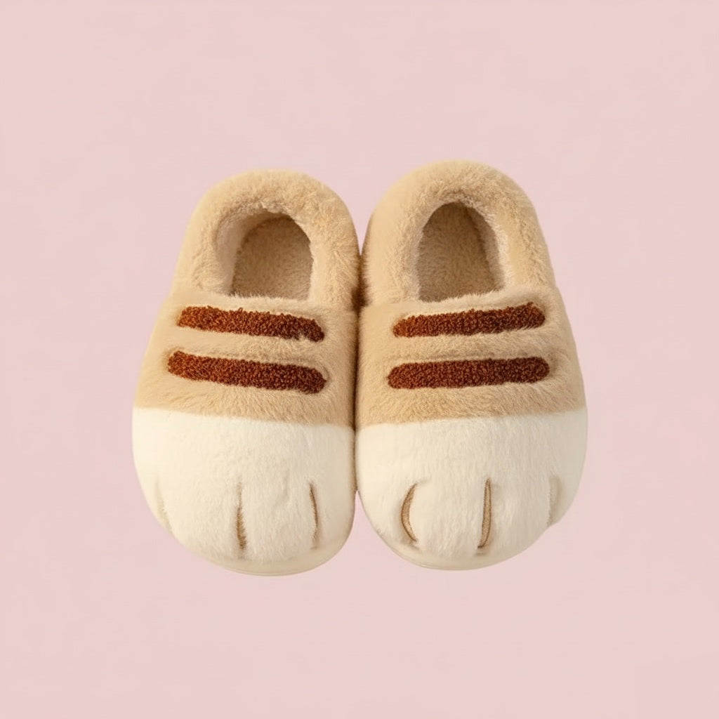 Pantuflas de felpa con forma de pata de gato  —  (par).