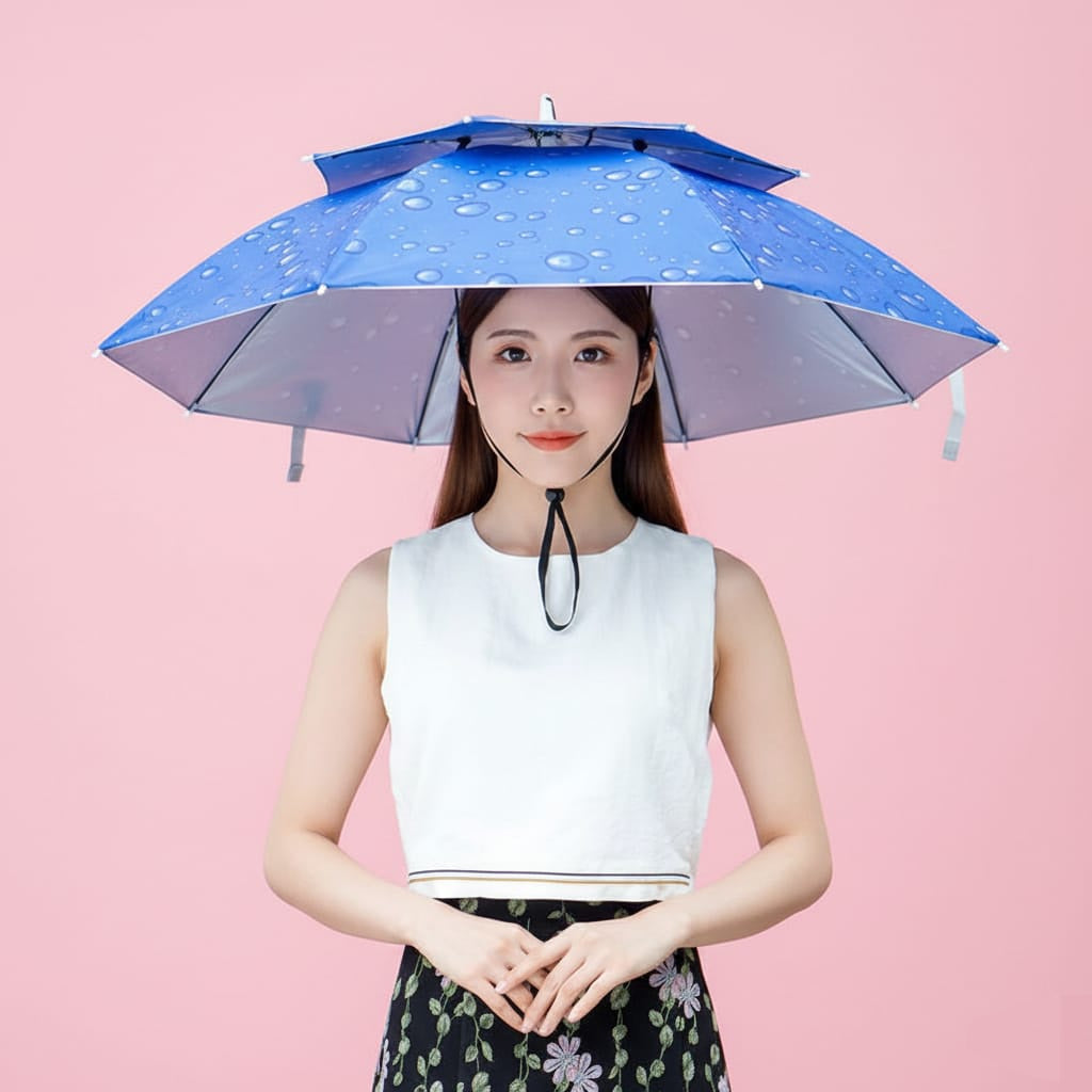 Double-Layer Waterproof Fishing Umbrella Hat for Outdoors