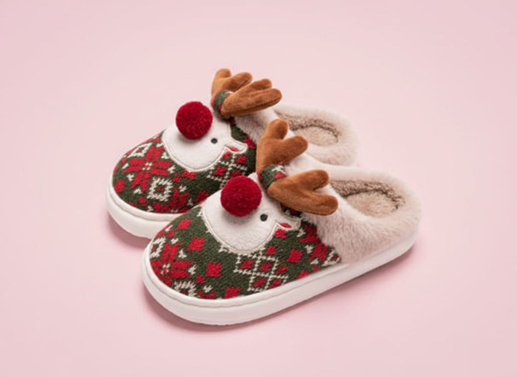2025 Pantuflas de algodón con diseño de reno de dibujos animados (un par)