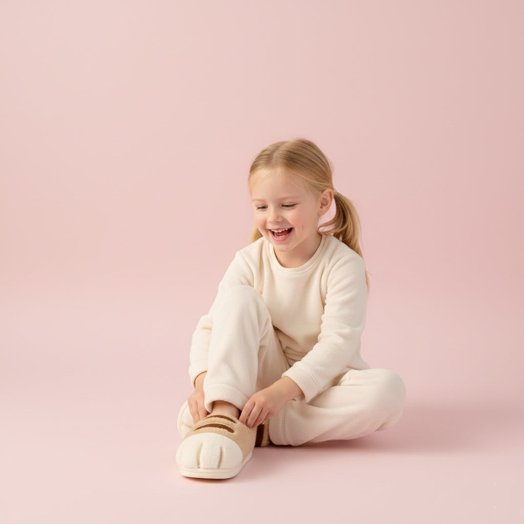 Pantuflas de felpa con forma de pata de gato  —  (par).