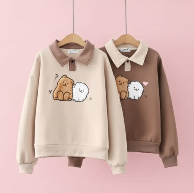 Winter Cartoon Embroidered Puppy Thick Pullover Sweater