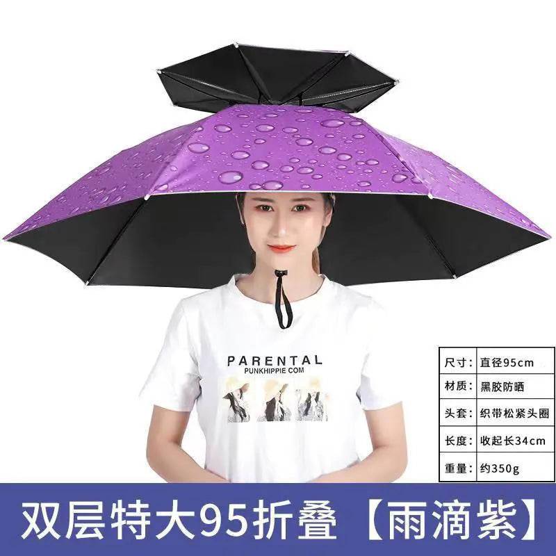 Double-Layer Waterproof Fishing Umbrella Hat for Outdoors