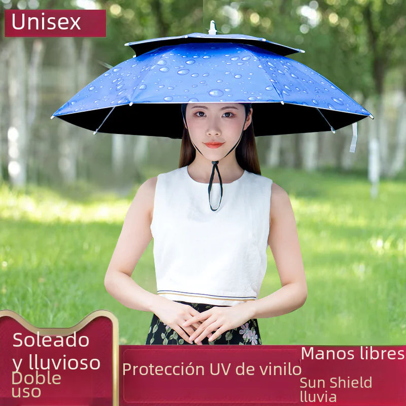 Double-Layer Waterproof Fishing Umbrella Hat for Outdoors